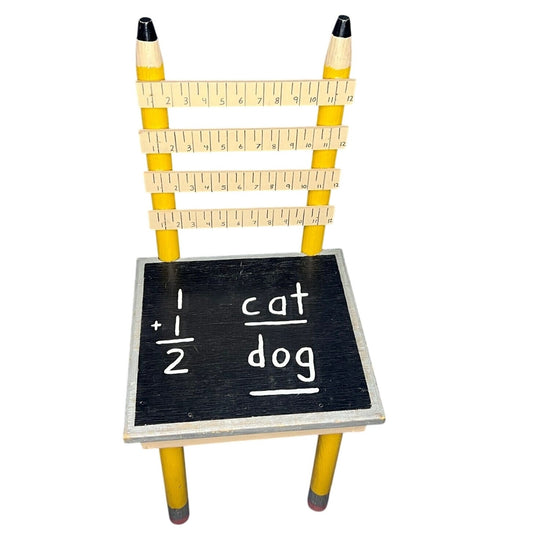 Handmade Childrens Chair, Pencil Legs, Ruler Back, Chalkboard Seat, Wood