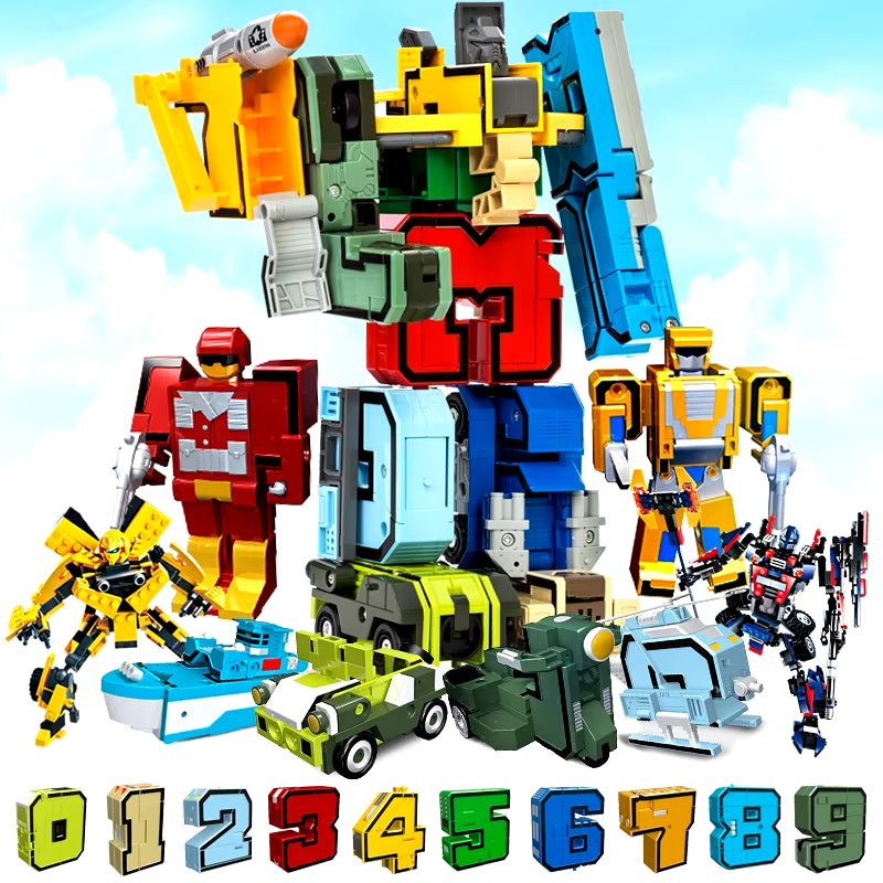 Educational Number Robot Transformation Toy - Building Blocks Action Figure for Kids, 2-in-1 Deformation Learning Toy