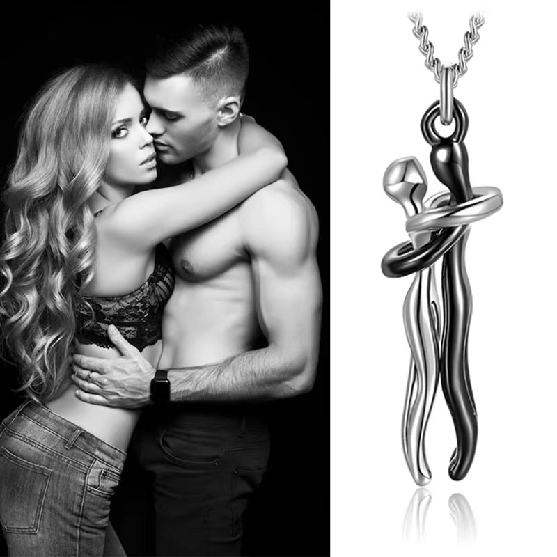 Hip Hop Couple Pendant Necklace - Punk Style Lovers Hug Design, Promise Jewelry for Men & Women, Fashion Party Gift