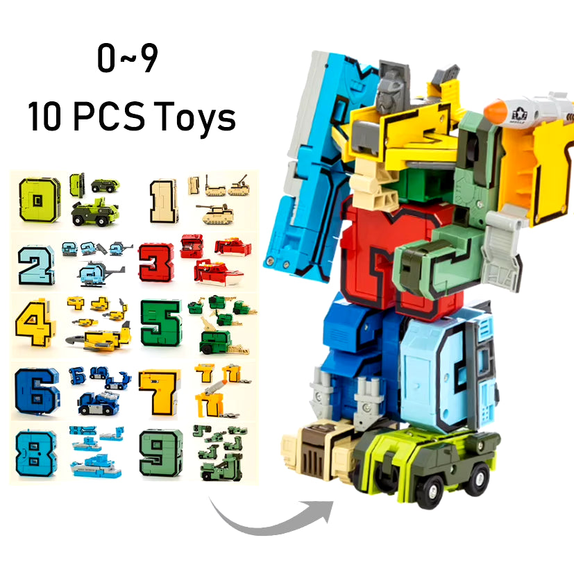 Educational Number Robot Transformation Toy - Building Blocks Action Figure for Kids, 2-in-1 Deformation Learning Toy