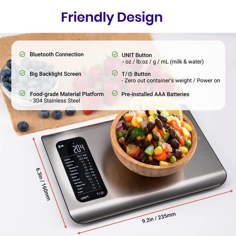 Etekcity Smart Food Nutrition Scale - Digital Grams & Ounces, 19 Nutritional Facts Tracking, 11 lbs Capacity, Stainless Steel for Weight Management