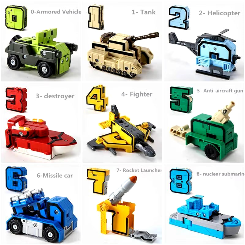 Educational Number Robot Transformation Toy - Building Blocks Action Figure for Kids, 2-in-1 Deformation Learning Toy