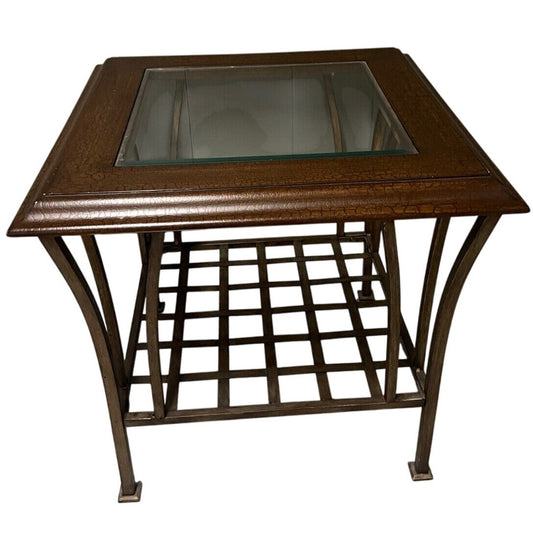 Solid Wood and Glass Top Table with Metal Base 26 x 25 in Sturdy!