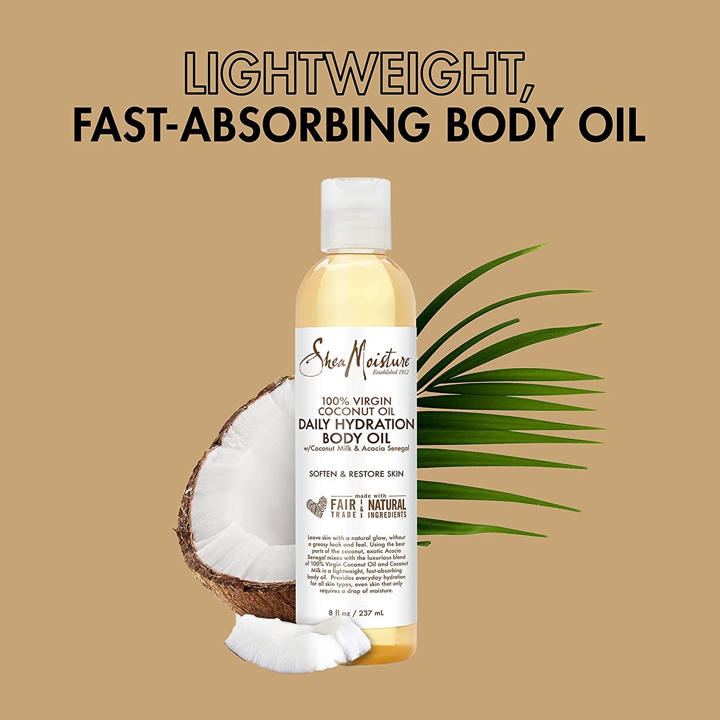 Daily Hydration Body Oil - Virgin Coconut Oil for Dry Skin, Paraben-Free, 8 oz - Nourishing & Moisturizing Formula