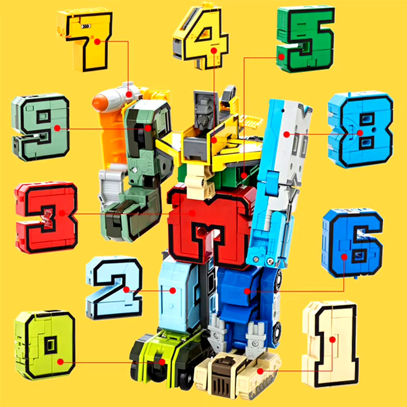 Educational Number Robot Transformation Toy - Building Blocks Action Figure for Kids, 2-in-1 Deformation Learning Toy